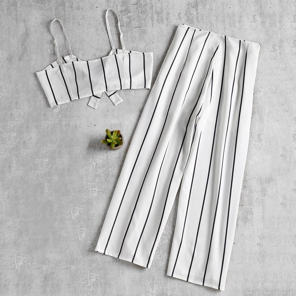B&W Striped Pants / Crop Top Set - Picture 2 of 4